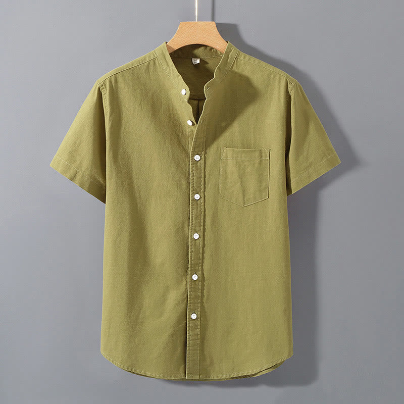 Camisa de Verano de Algodón y Lino para Hombre de Manga Corta con Botones de Buddha Stones - AmarilloVerde - US/UK/AU42, EU52 (3XL)  - image 16