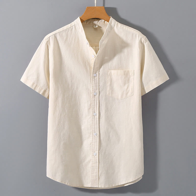 Camisa de Verano de Algodón y Lino para Hombre de Manga Corta con Botones de Buddha Stones - PapayaWhip - US/UK/AU42, EU52 (3XL)  - image 5