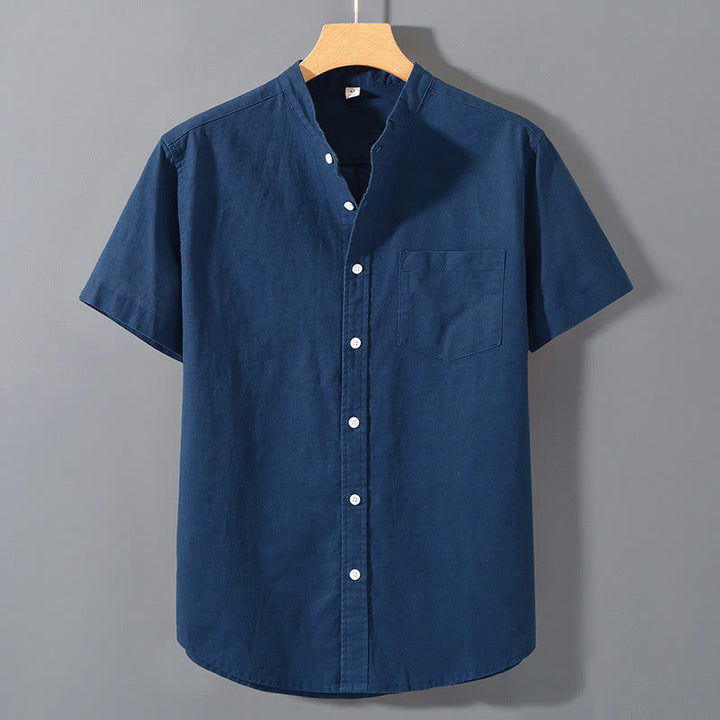 Camisa de Verano de Algodón y Lino para Hombre de Manga Corta con Botones de Buddha Stones - Azul acero - US/UK/AU42, EU52 (3XL)  - image 17