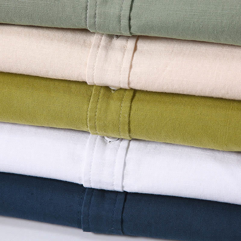 Camisa de Verano de Algodón y Lino para Hombre de Manga Corta con Botones de Buddha Stones - image 2