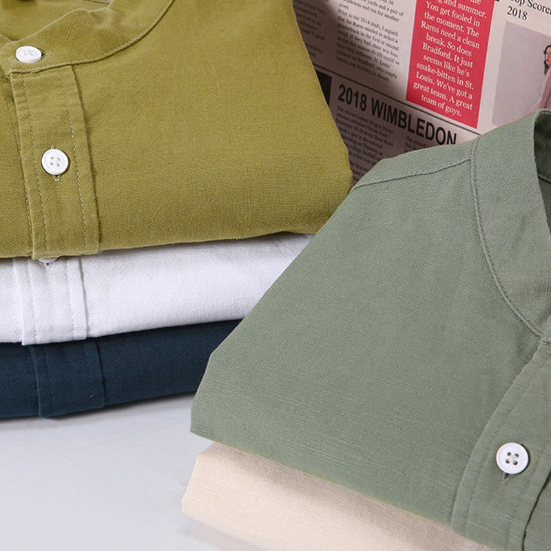 Camisa de Verano de Algodón y Lino para Hombre de Manga Corta con Botones de Buddha Stones - image 1