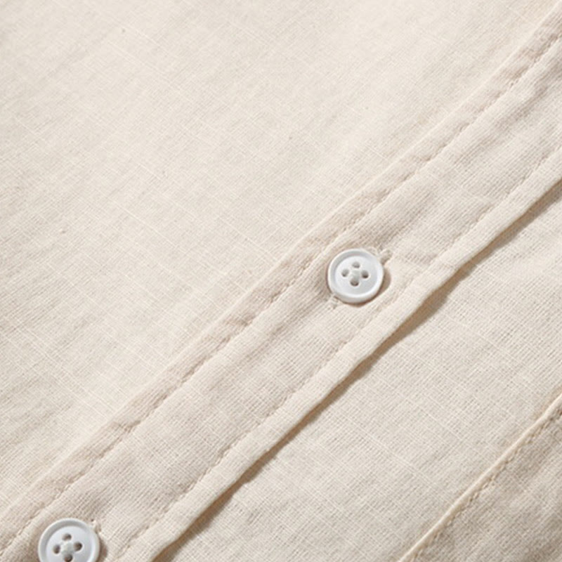 Camisa de Verano de Algodón y Lino para Hombre de Manga Corta con Botones de Buddha Stones - image 11