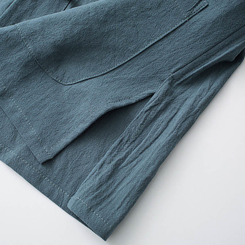 Conjunto de ropa para hombre con pantalones y camisa de media manga de algodón con botones tradicionales de rana estilo Tang de Buddha Stones - image 5