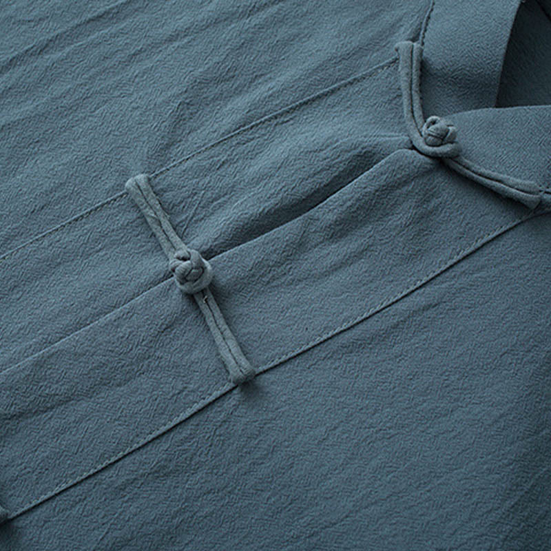 Conjunto de ropa para hombre con pantalones y camisa de media manga de algodón con botones tradicionales de rana estilo Tang de Buddha Stones - image 2