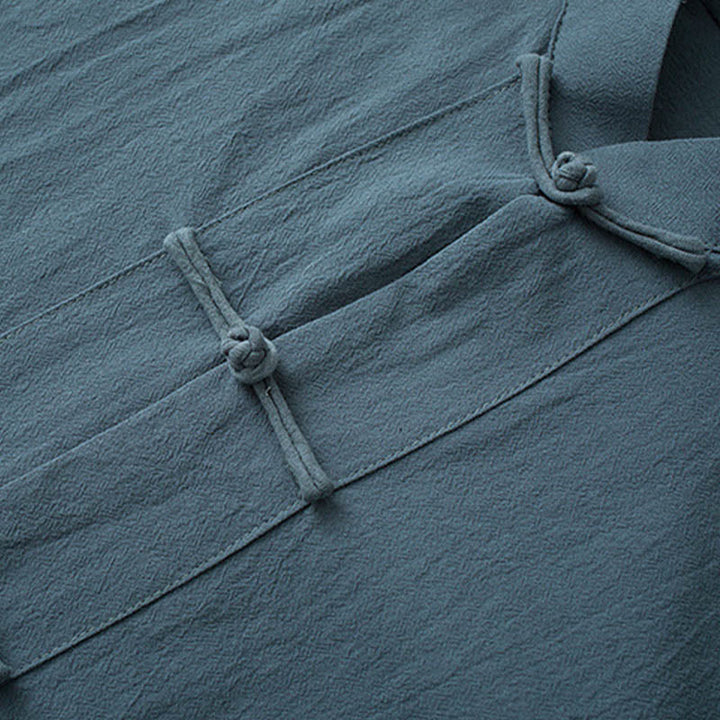 Conjunto de ropa para hombre con pantalones y camisa de media manga de algodón con botones tradicionales de rana estilo Tang de Buddha Stones - image 2