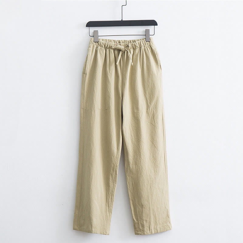 Pantalones informales de algodón y lino de color sólido para hombre con cordón y bolsillos de Buddha Stones - PapayaWhip - US/UK/AU44, EU54 (4XL)  - image 0
