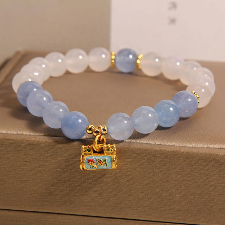 Buddha Stones Pulsera de Protección de Ágata Blanca Natural y Aguamarina