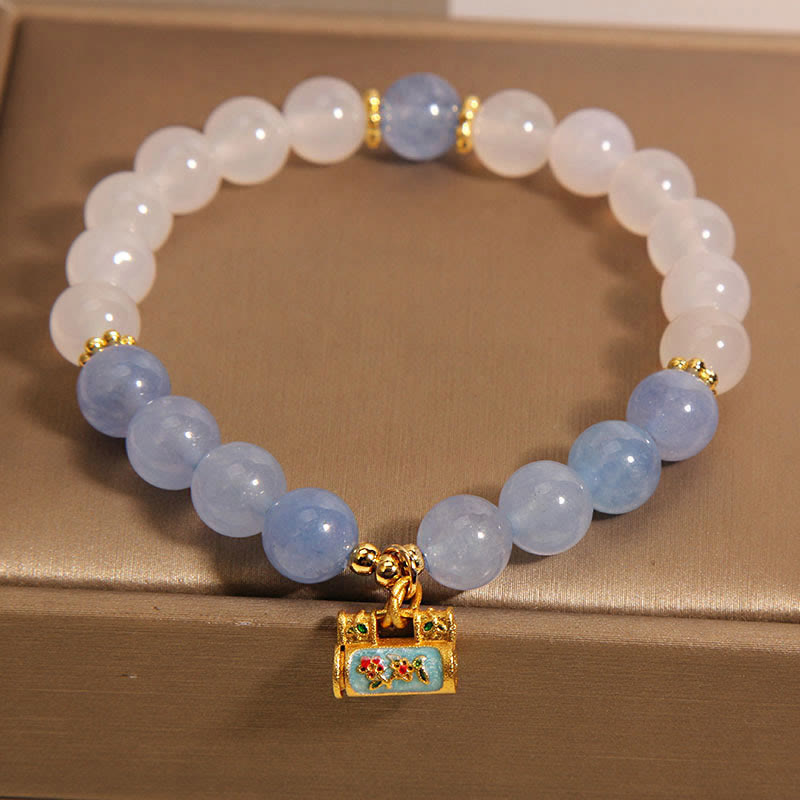 Buddha Stones Pulsera de Protección de Ágata Blanca Natural y Aguamarina