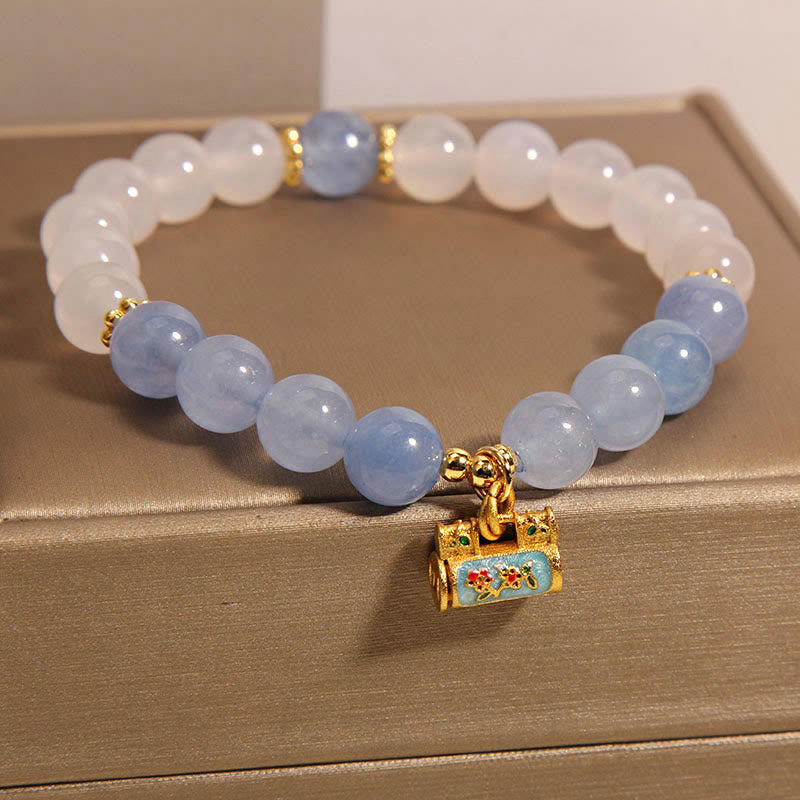 Buddha Stones Pulsera de Protección de Ágata Blanca Natural y Aguamarina