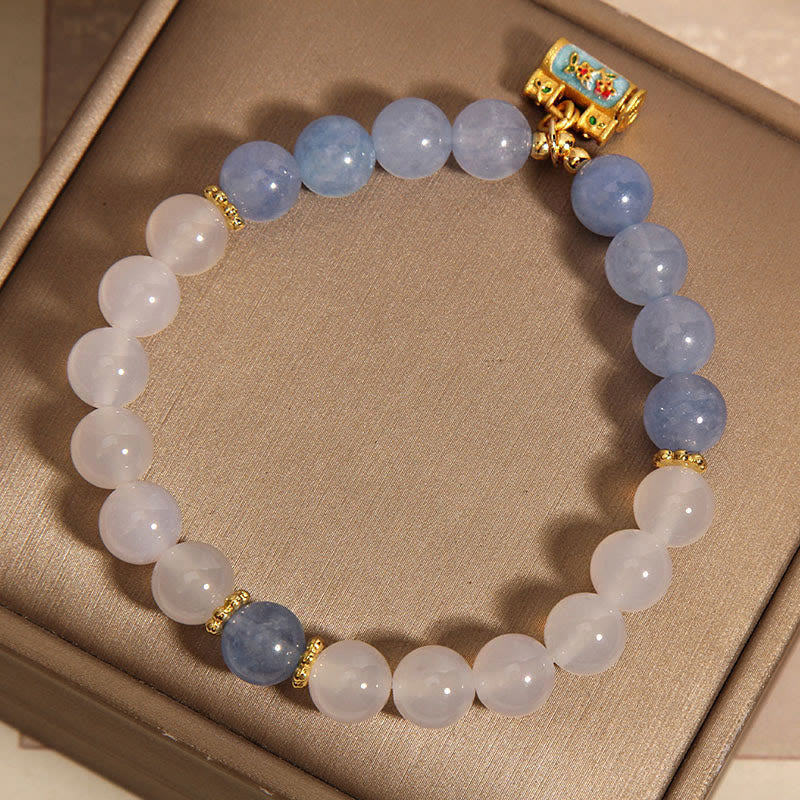 Buddha Stones Pulsera de Protección de Ágata Blanca Natural y Aguamarina