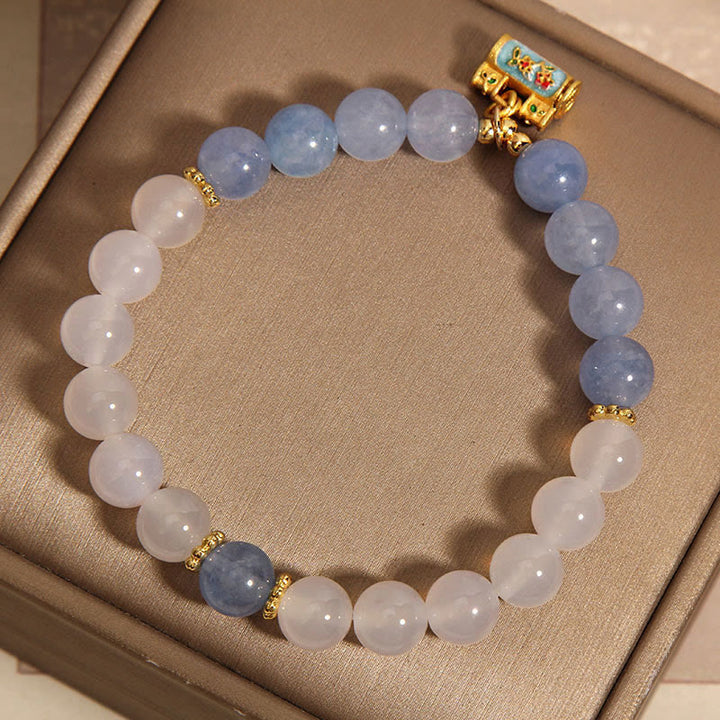 Buddha Stones Pulsera de Protección de Ágata Blanca Natural y Aguamarina