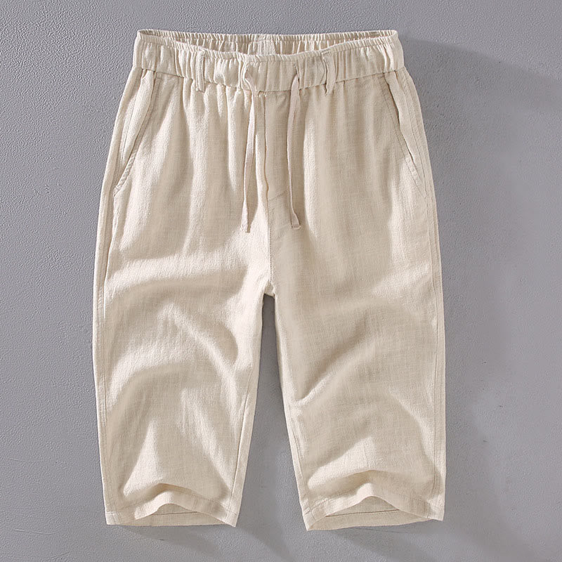 Pantalones recortados de hombre de color sólido de ramio y lino con cordón y bolsillos de Buddha Stones - Lino - US/UK/AU42, EU52 (3XL)  - image 1