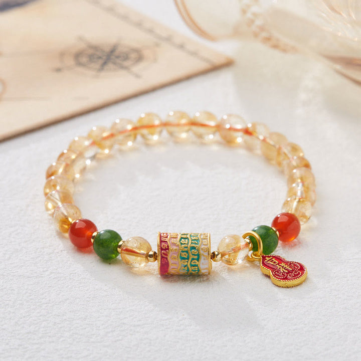 Pulsera de Protección de Buddha Stones con Citrino Natural, Ágata Roja y Calcedonia Verde