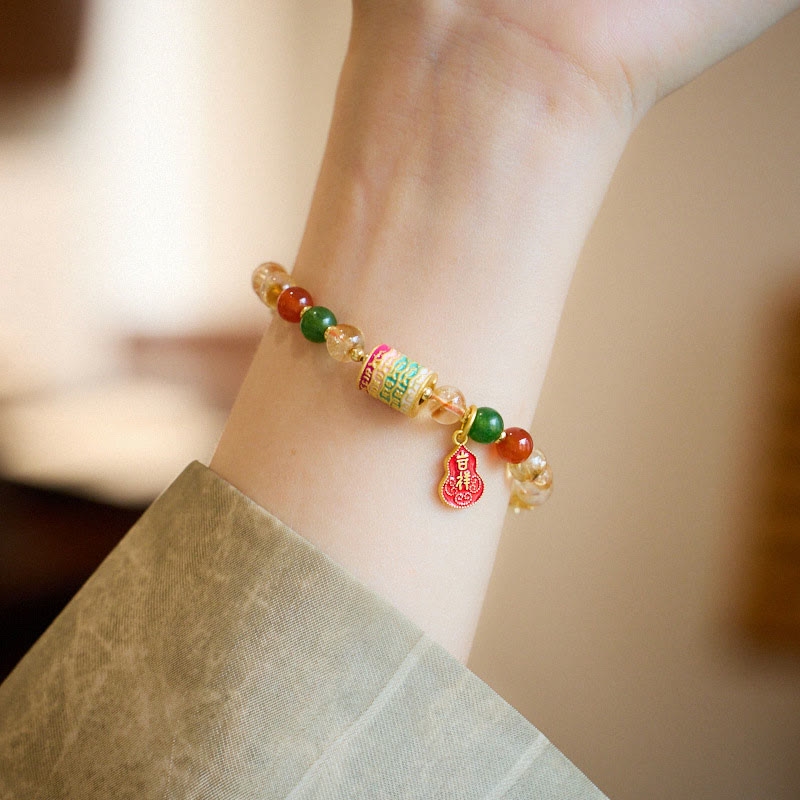 Pulsera de Protección de Buddha Stones con Citrino Natural, Ágata Roja y Calcedonia Verde