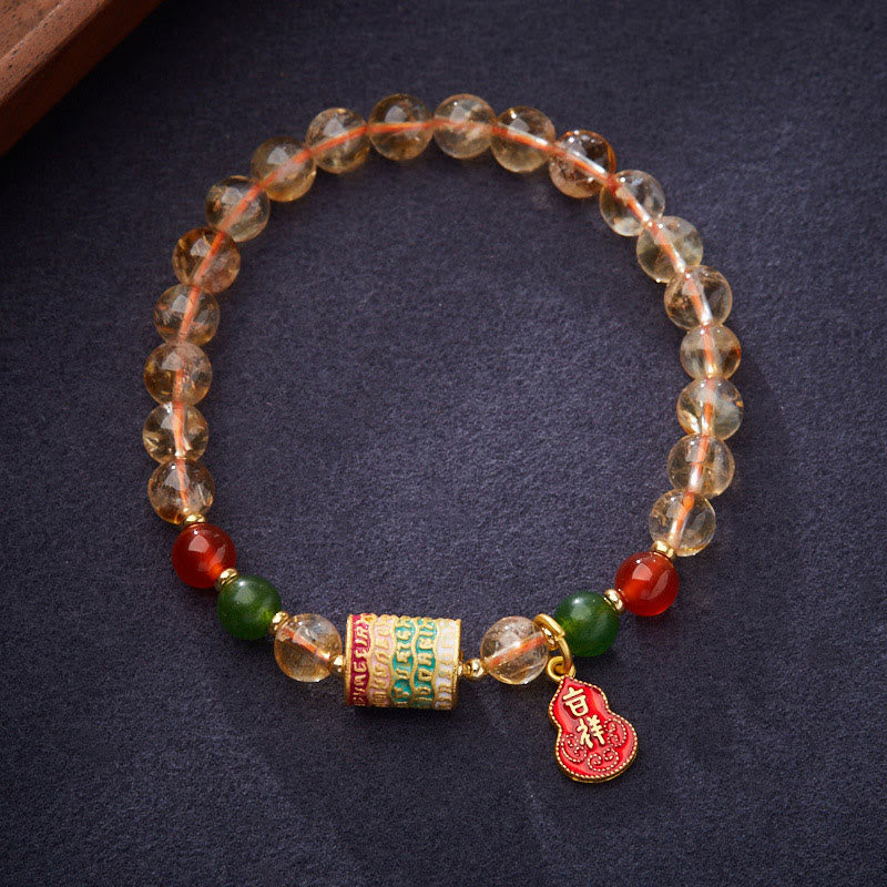 Pulsera de Protección de Buddha Stones con Citrino Natural, Ágata Roja y Calcedonia Verde
