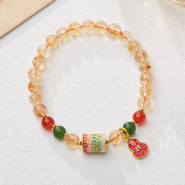Pulsera de Protección de Buddha Stones con Citrino Natural, Ágata Roja y Calcedonia Verde