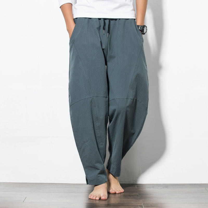 Pantalones informales de algodón de color sólido con cordón y bolsillos para hombres de Buddha Stones - Gris pizarra claro - US/UK/AU50, EU60 (5XL) - image 0