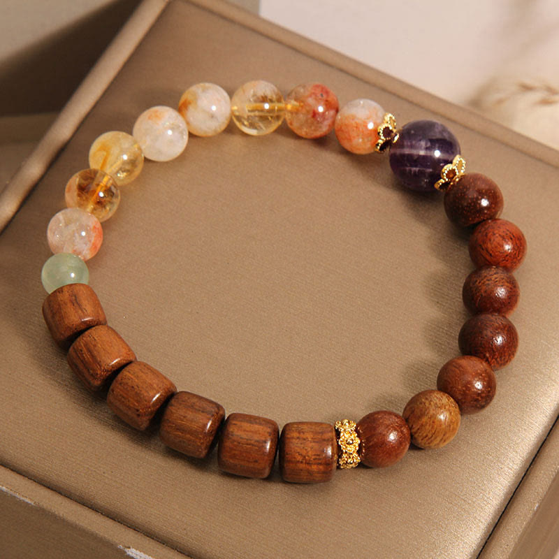 Buddha Stones Pulsera de Protección de Madera de Sándalo, Madera de Rosa y Citrino