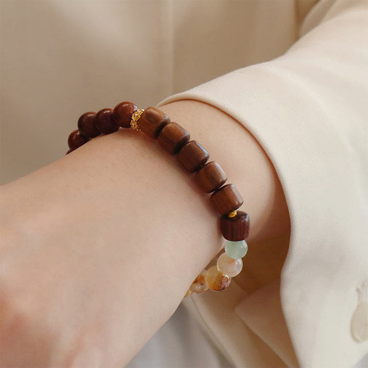 Buddha Stones Pulsera de Protección de Madera de Sándalo, Madera de Rosa y Citrino