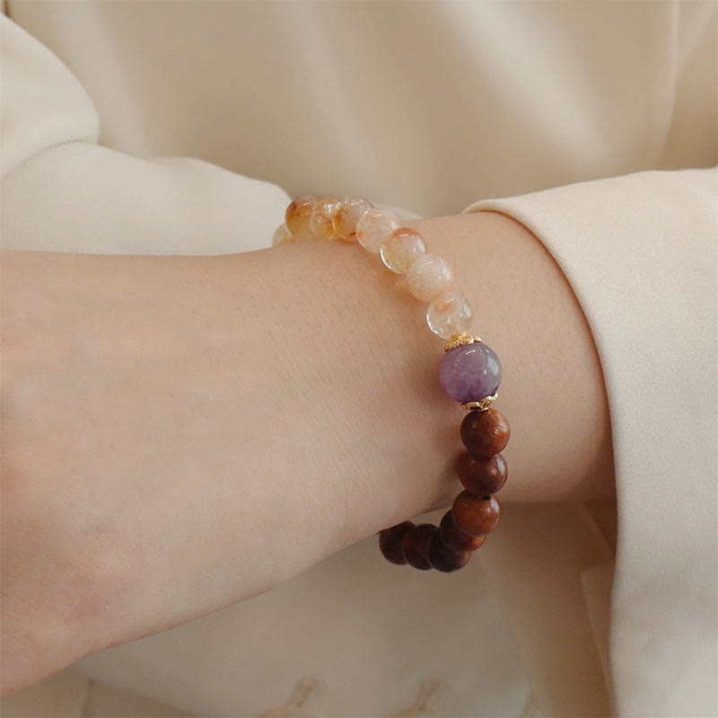 Buddha Stones Pulsera de Protección de Madera de Sándalo, Madera de Rosa y Citrino