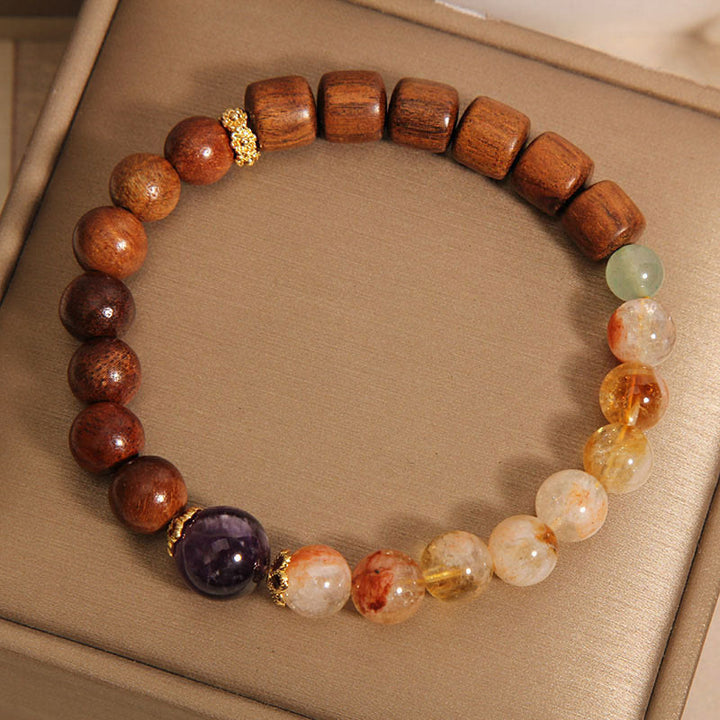 Buddha Stones Pulsera de Protección de Madera de Sándalo, Madera de Rosa y Citrino