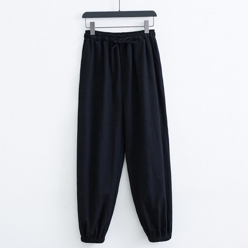 Pantalones Harem Casuales para Hombre de Algodón y Lino de Color Sólido con Bolsillos Buddha Stones - image 1