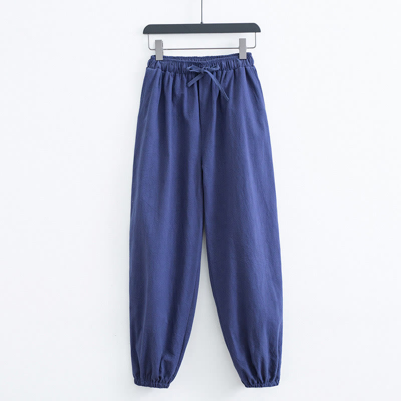 Pantalones Harem Casuales para Hombre de Algodón y Lino de Color Sólido con Bolsillos Buddha Stones - Azul acero - US/UK/AU44, EU54 (4XL) - image 9