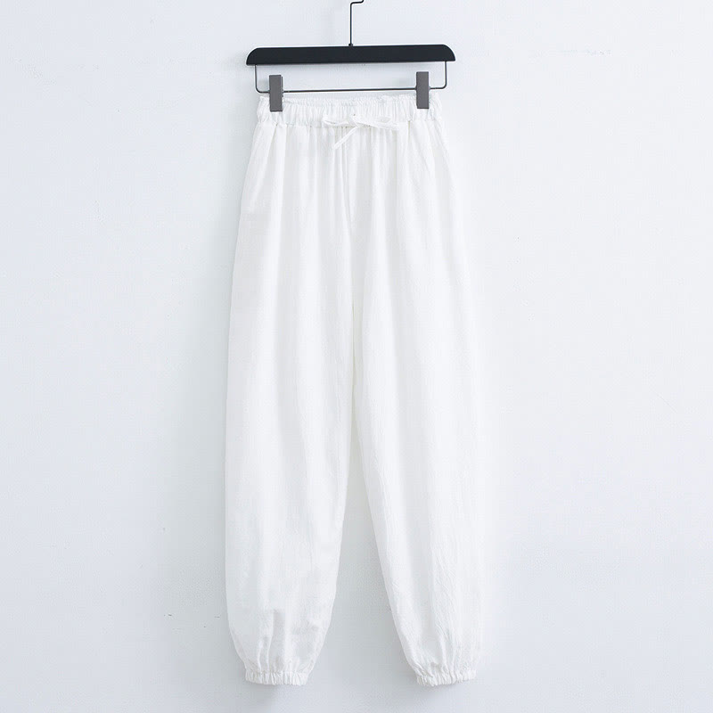 Pantalones Harem Casuales para Hombre de Algodón y Lino de Color Sólido con Bolsillos Buddha Stones - Blanco - US/UK/AU44, EU54 (4XL) - image 6