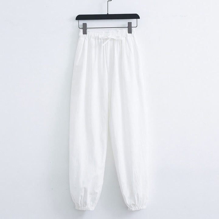 Pantalones Harem Casuales para Hombre de Algodón y Lino de Color Sólido con Bolsillos Buddha Stones - Blanco - US/UK/AU44, EU54 (4XL) - image 6