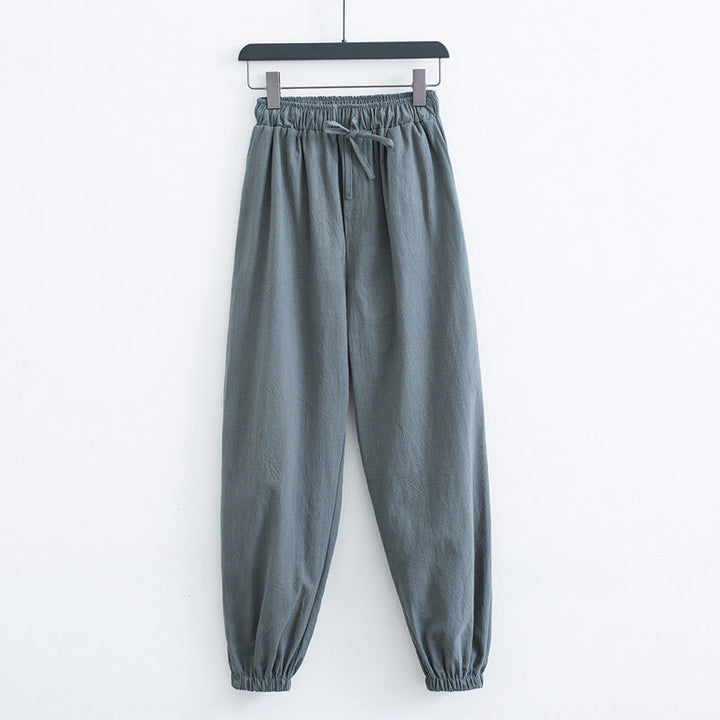 Pantalones Harem Casuales para Hombre de Algodón y Lino de Color Sólido con Bolsillos Buddha Stones - Verde mar oscuro - US/UK/AU44, EU54 (4XL) - image 12