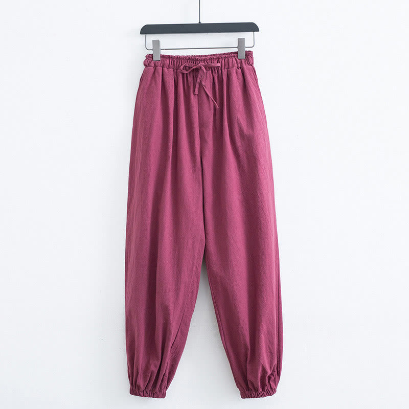 Pantalones Harem Casuales para Hombre de Algodón y Lino de Color Sólido con Bolsillos Buddha Stones - Coral claro - US/UK/AU44, EU54 (4XL) - image 11