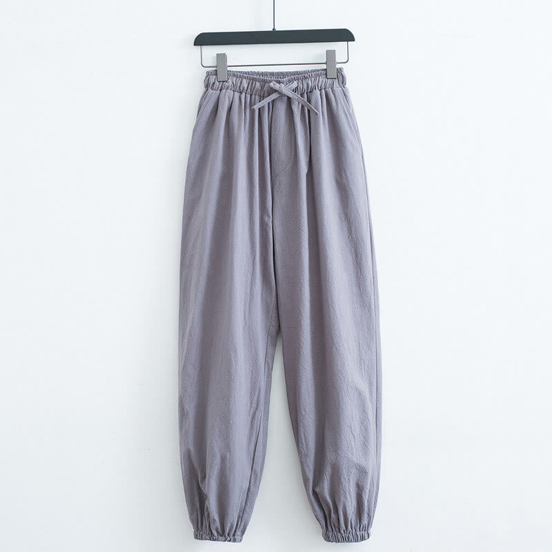 Pantalones Harem Casuales para Hombre de Algodón y Lino de Color Sólido con Bolsillos Buddha Stones - Gris claro - US/UK/AU44, EU54 (4XL) - image 7
