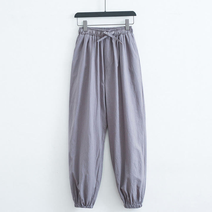 Pantalones Harem Casuales para Hombre de Algodón y Lino de Color Sólido con Bolsillos Buddha Stones - Gris claro - US/UK/AU44, EU54 (4XL) - image 7