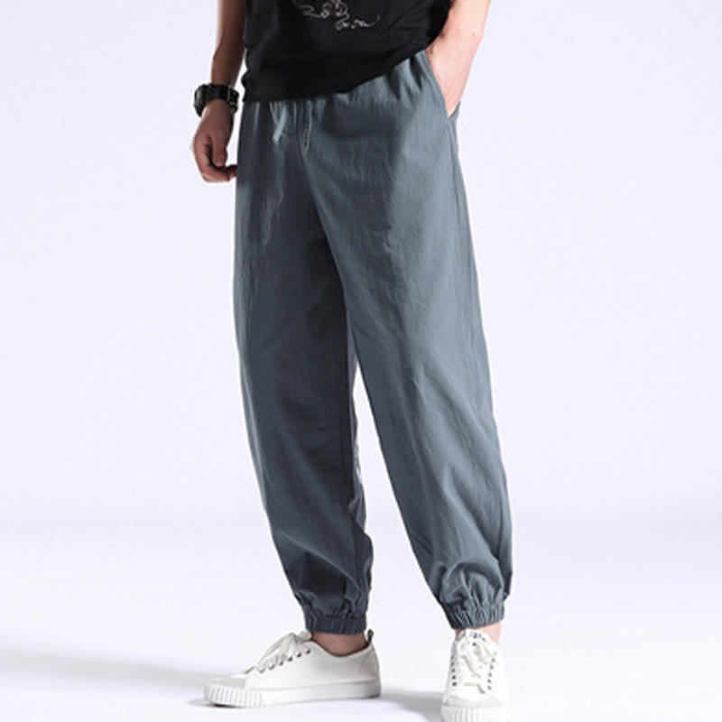Pantalones Harem Casuales para Hombre de Algodón y Lino de Color Sólido con Bolsillos Buddha Stones - image 13