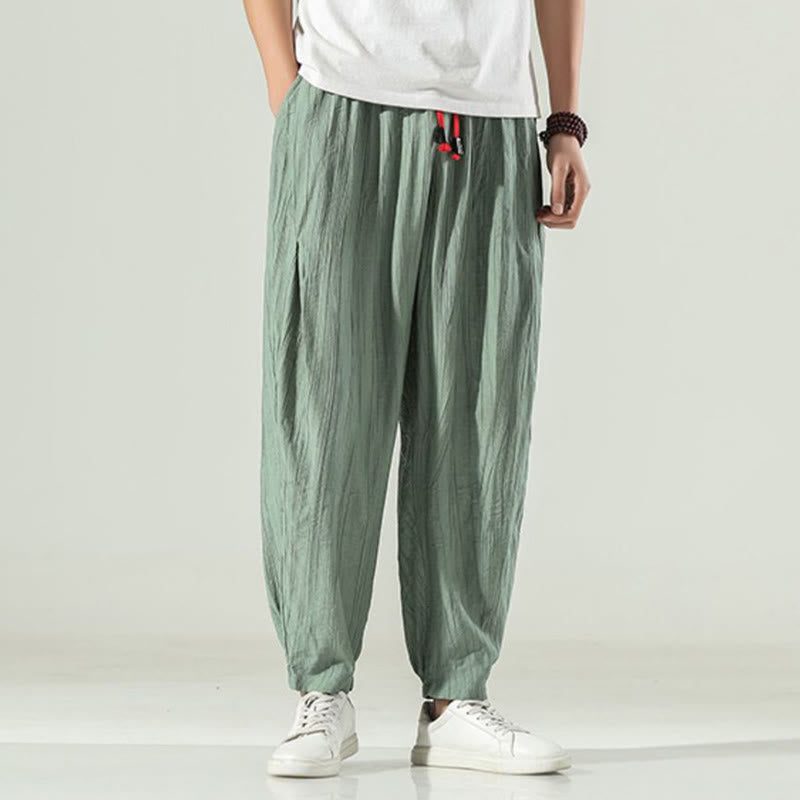 Pantalones harén de algodón Buddha Stones para hombre con cordón y bolsillos - image 13