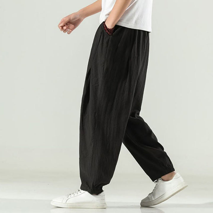Pantalones harén de algodón Buddha Stones para hombre con cordón y bolsillos - image 19