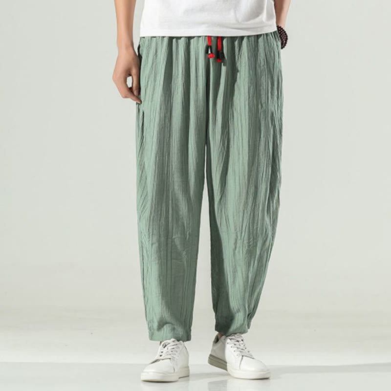 Pantalones harén de algodón Buddha Stones para hombre con cordón y bolsillos - image 10