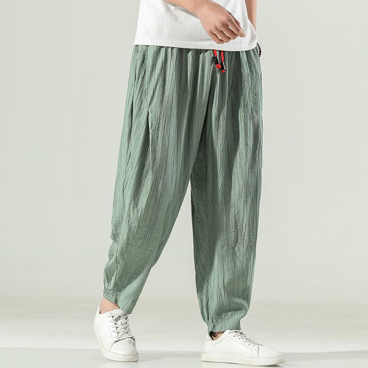 Pantalones harén de algodón Buddha Stones para hombre con cordón y bolsillos - image 12