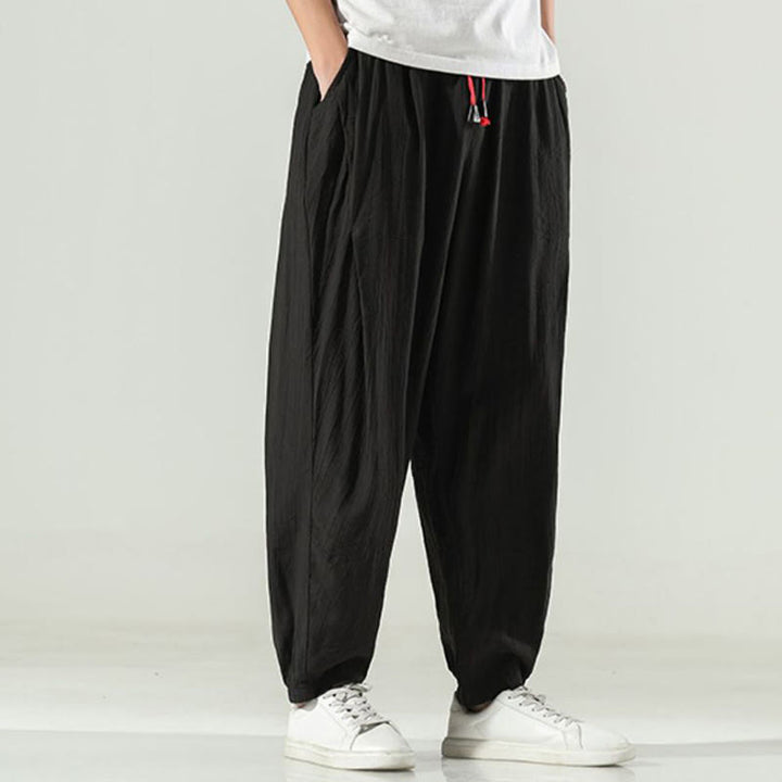 Pantalones harén de algodón Buddha Stones para hombre con cordón y bolsillos - image 22