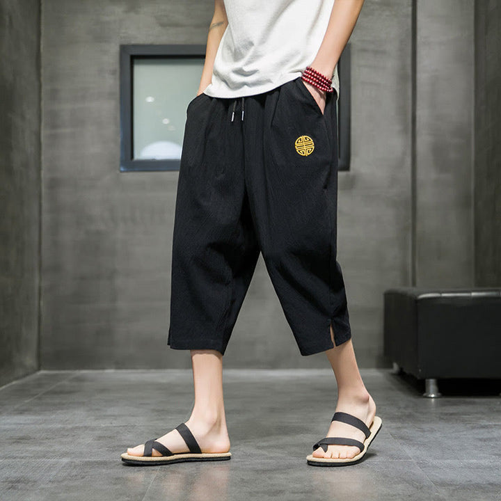 Pantalones cortos de lino con cordón y bolsillos de Buddha Stones para hombre, de verano - Negro - US/UK/AU44, UE 54 (5XL) - image 9