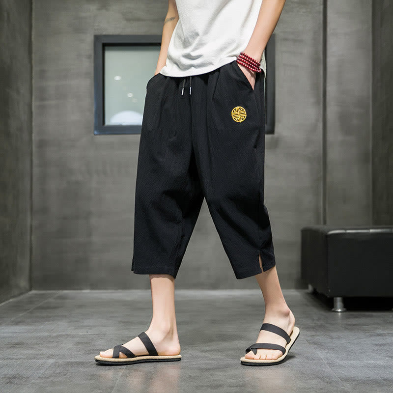 Pantalones cortos de lino con cordón y bolsillos de Buddha Stones para hombre, de verano - Negro - US/UK/AU44, EU54 (5XL) - image 9