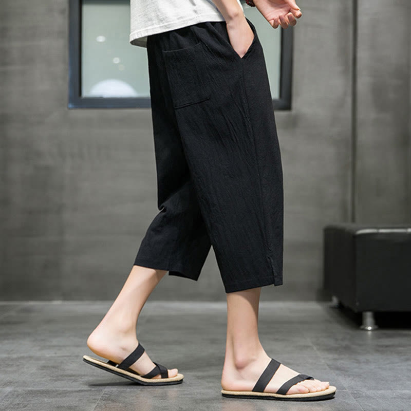 Pantalones cortos de lino con cordón y bolsillos de Buddha Stones para hombre, de verano - image 13