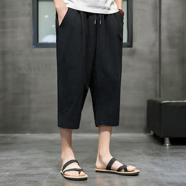 Pantalones cortos de lino con cordón y bolsillos de Buddha Stones para hombre, de verano - image 11