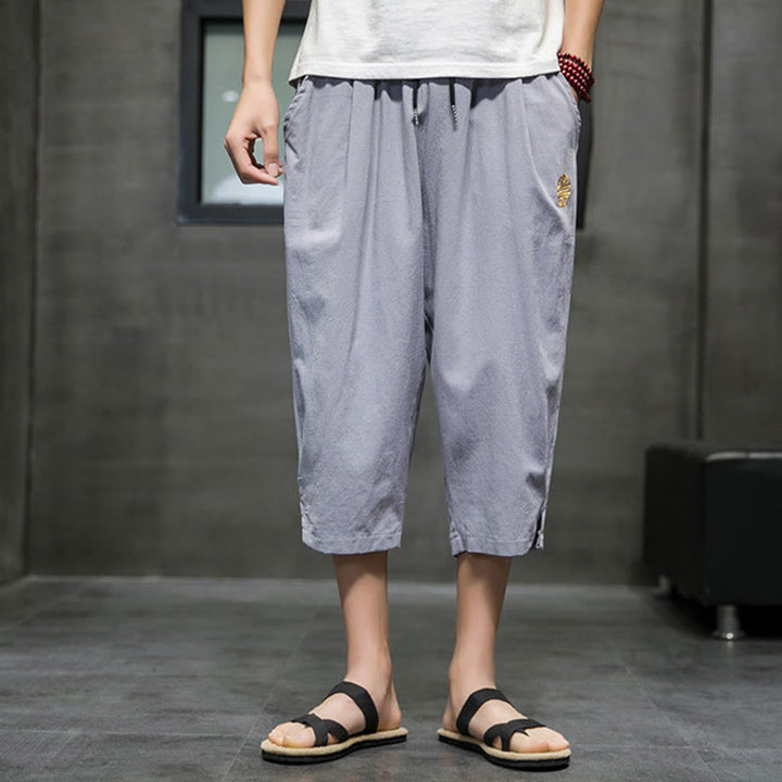 Pantalones cortos de lino con cordón y bolsillos de Buddha Stones para hombre, de verano - image 23