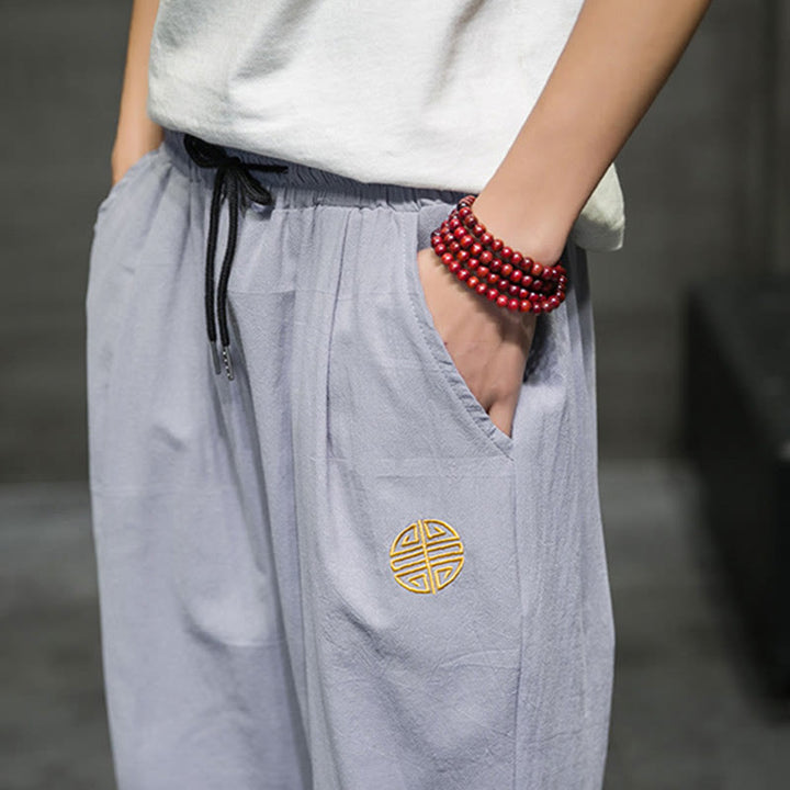 Pantalones cortos de lino con cordón y bolsillos de Buddha Stones para hombre, de verano - image 25