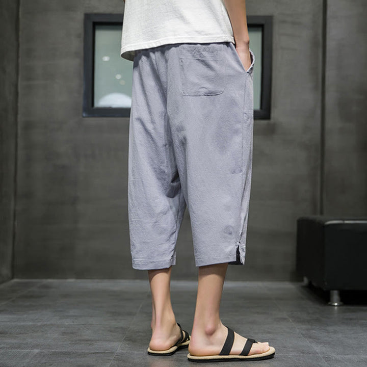 Pantalones cortos de lino con cordón y bolsillos de Buddha Stones para hombre, de verano - image 19
