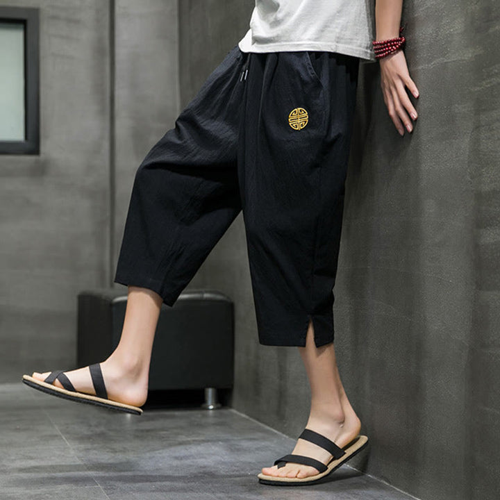 Pantalones cortos de lino con cordón y bolsillos de Buddha Stones para hombre, de verano - image 15