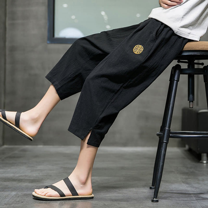 Pantalones cortos de lino con cordón y bolsillos de Buddha Stones para hombre, de verano - image 16