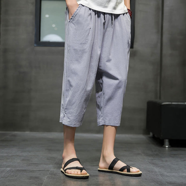 Pantalones cortos de lino con cordón y bolsillos de Buddha Stones para hombre, de verano - image 18