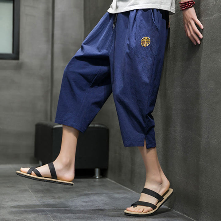 Pantalones cortos de lino con cordón y bolsillos de Buddha Stones para hombre, de verano - image 9